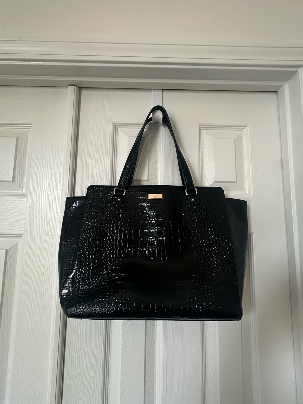 kate spade Black Croc-Embossed Tote with Top Handles